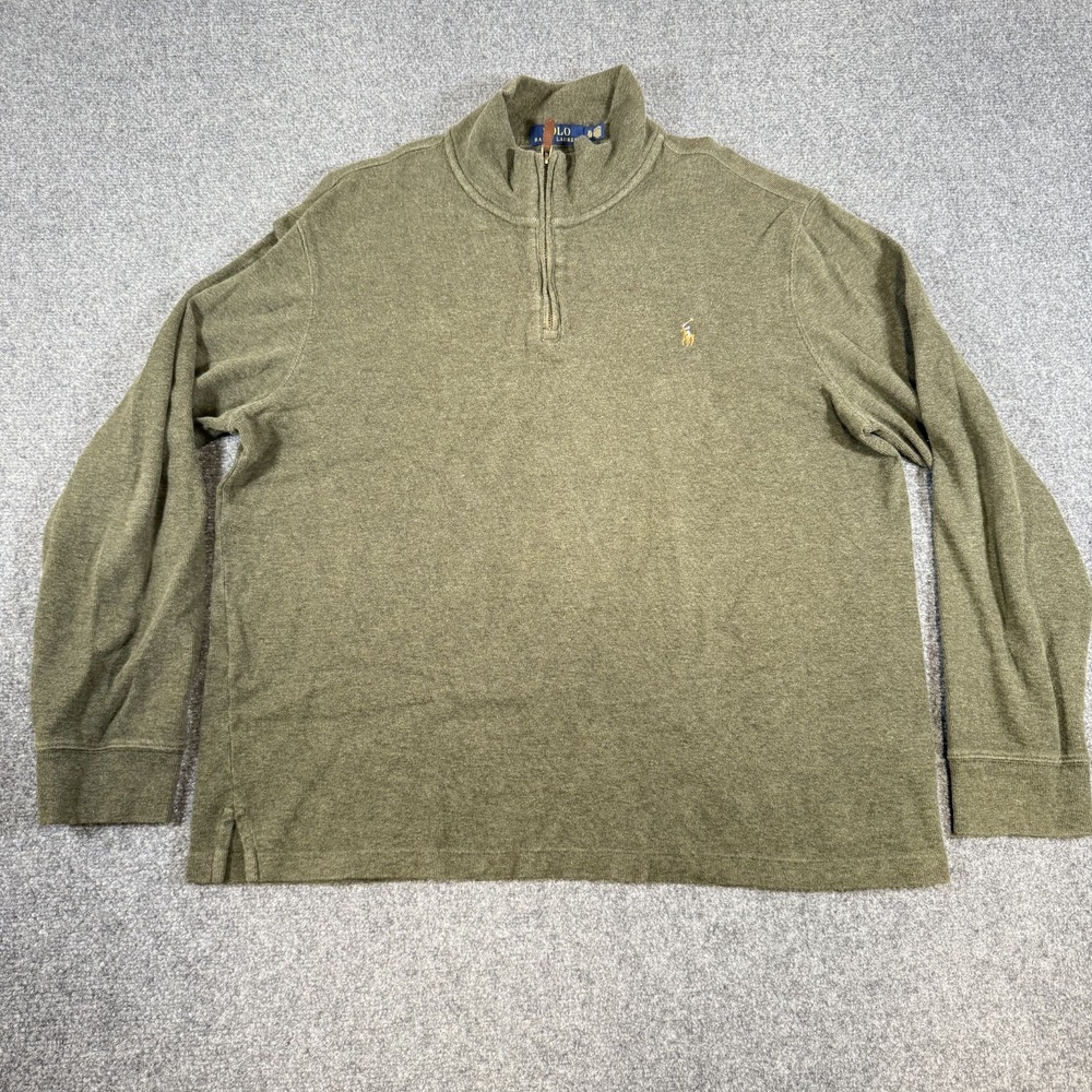Polo‎ Ralph Lauren Sweater Mens XL Green 1/4 Zip Pullover Estate Rib Knit Pony